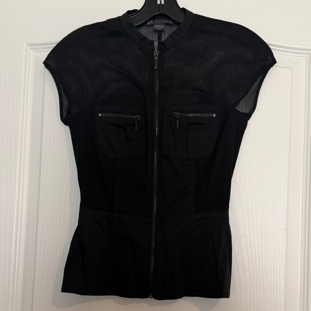 A/X Armani Exchange Black Mesh Zipper Blouse